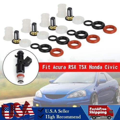 4X Fuel Injectors Repair Filters O-Rings Fit Acura RSX TSX Fit Honda Civic