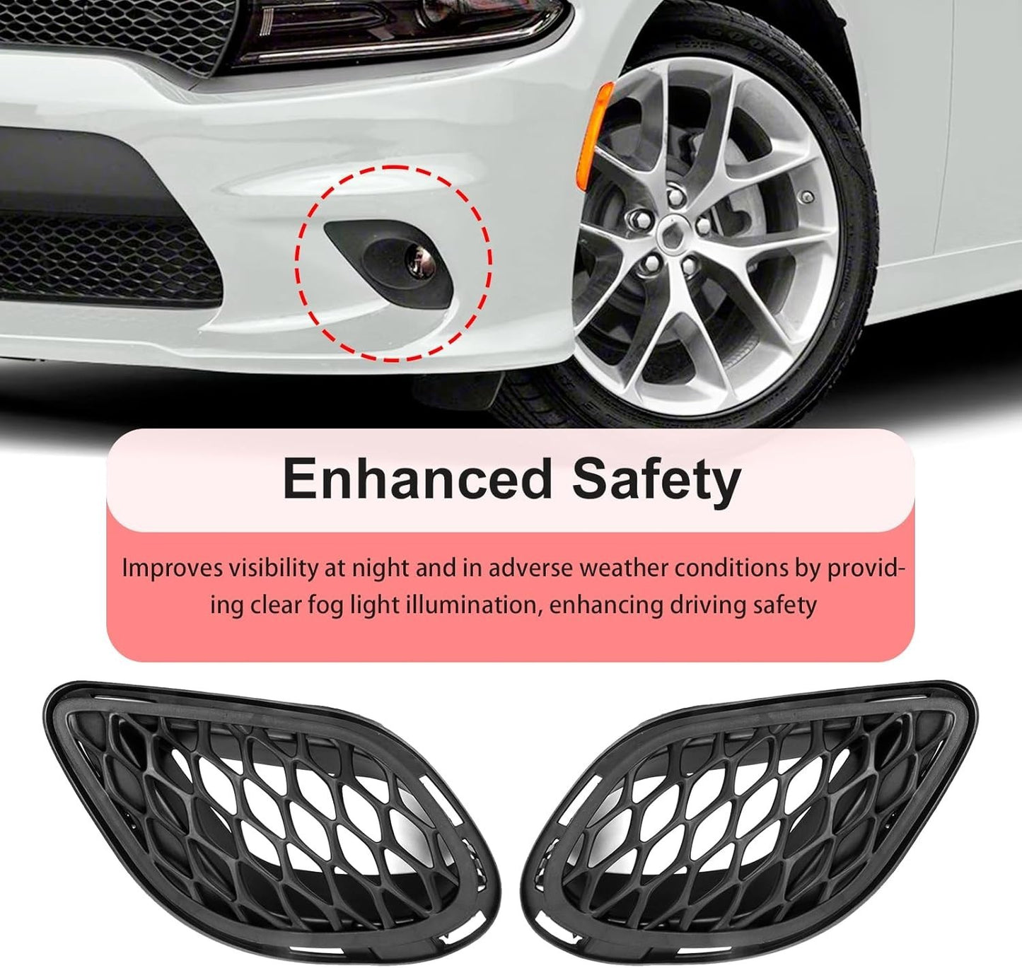 Bumper Fog Light Bezel Cover For Dodge Charger 2015-19 Set of 4 Left&Right Side