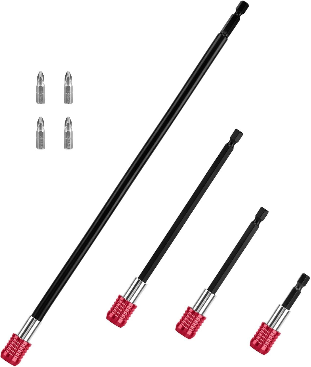 4Pcs Drill Extension 1/4" Hex Quick Release Bit Holder 12" 6" 4" 2"+4Pcs PH2 Bit
