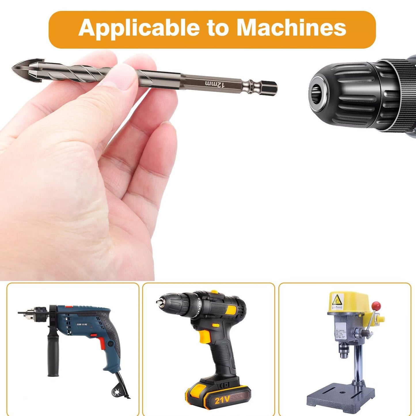 Tungsten Steel Drill Bit Set Triangle Four-blade 3mm-12mm for Tile Glass Marble