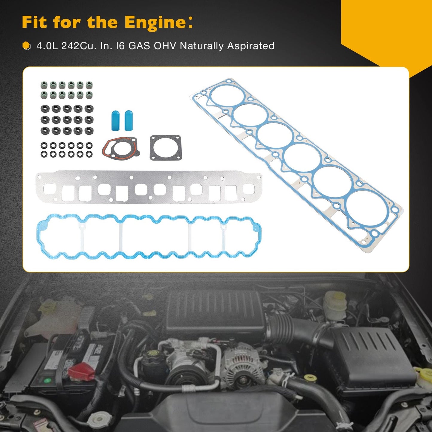 VS50458R 4.0L Engine Cylinder Head Gasket Set Fit 1999-06 Jeep Wrangler Cherokee