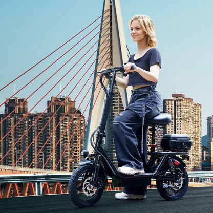 Electric Folding Scooter 48V 500W 14" Tires w/ Basket Commuter E-Bike 20MPH*