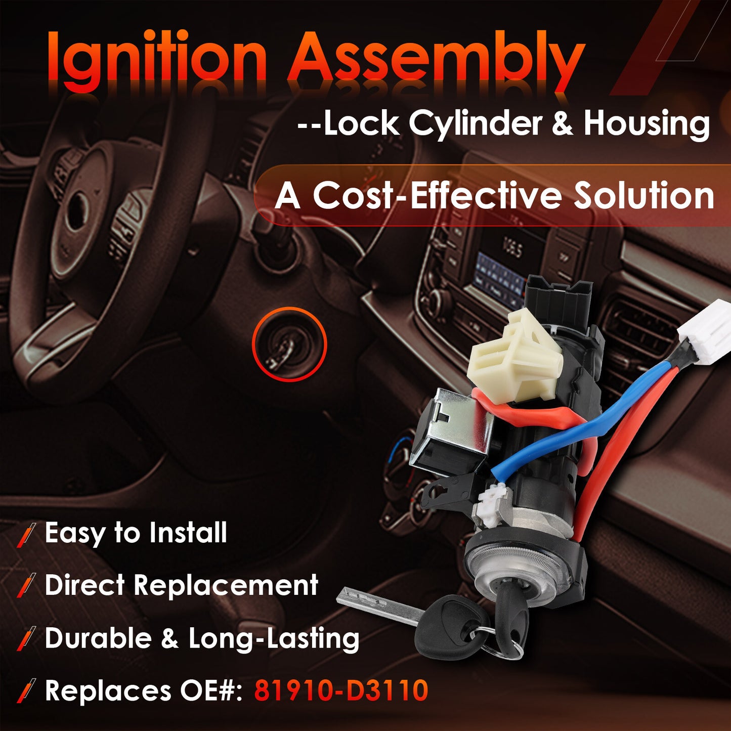 Ignition Lock Cylinder Switch & Cylinder Housing For 2016-22 Hyundai Tucson Kia