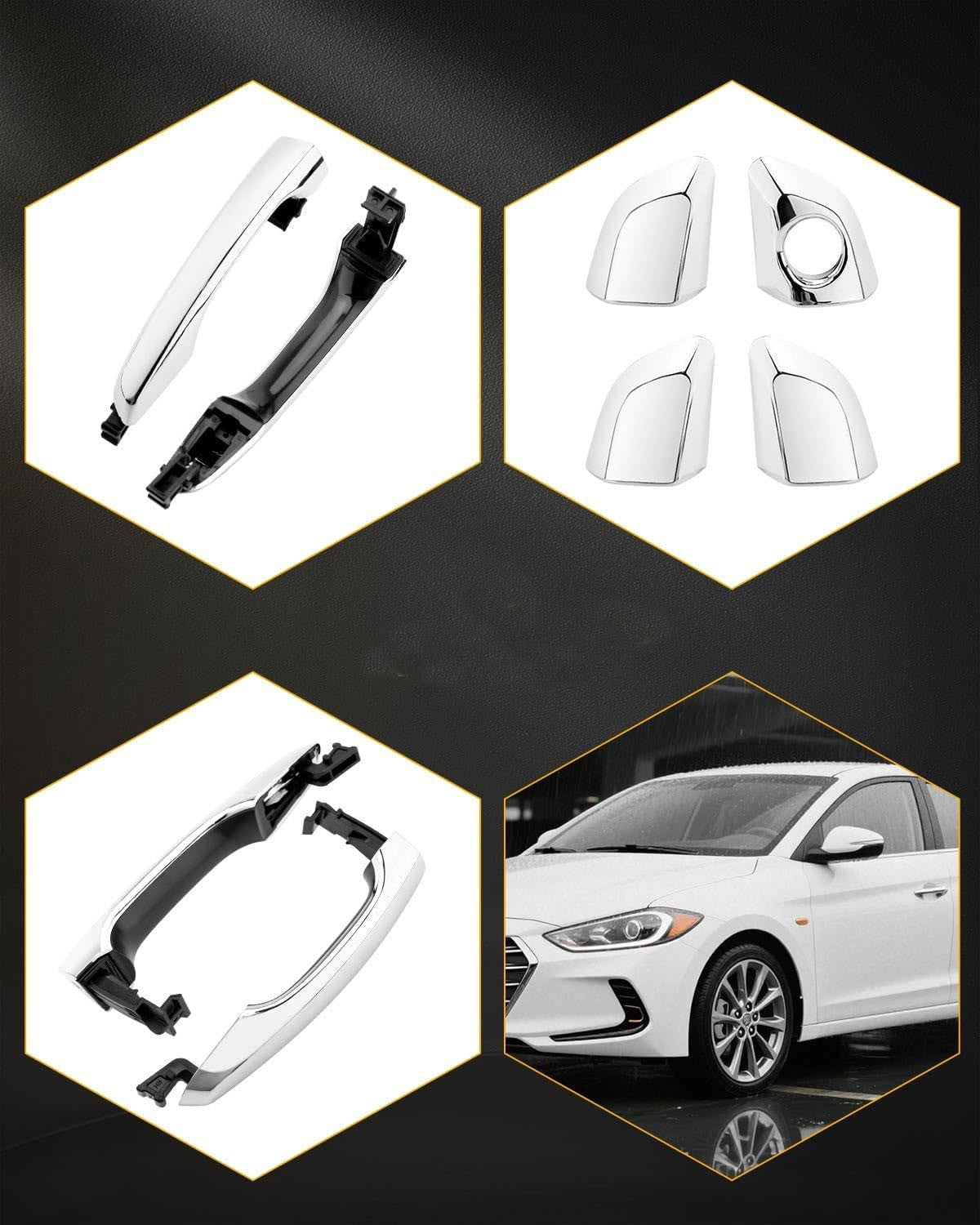 4X Exterior Door Handles w/ Lock Cylinder Kit Fit 2017-20 Hyundai Elantra Chrome