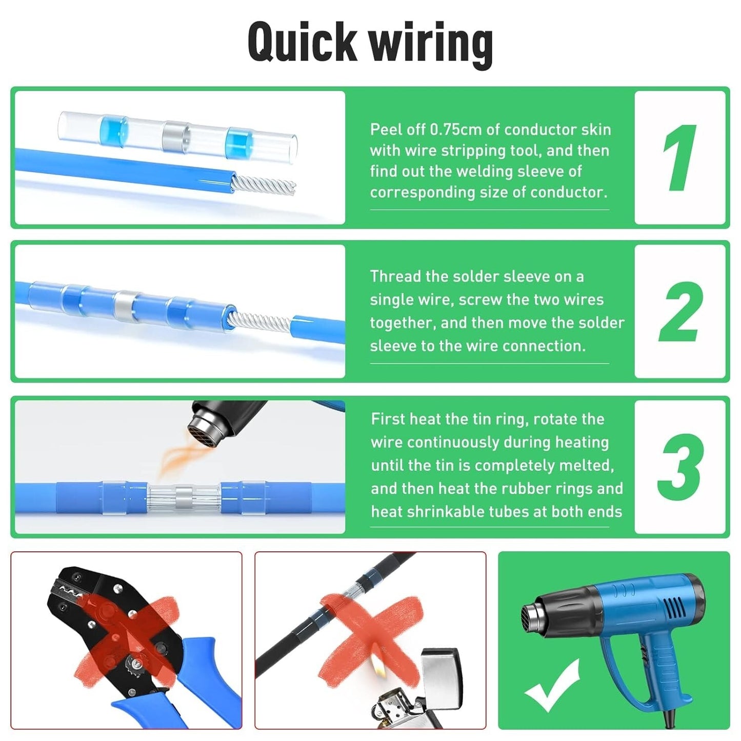 340PCS Waterproof Heat Shrink Solder Seal Sleeve Butt Terminals Wire Connectors
