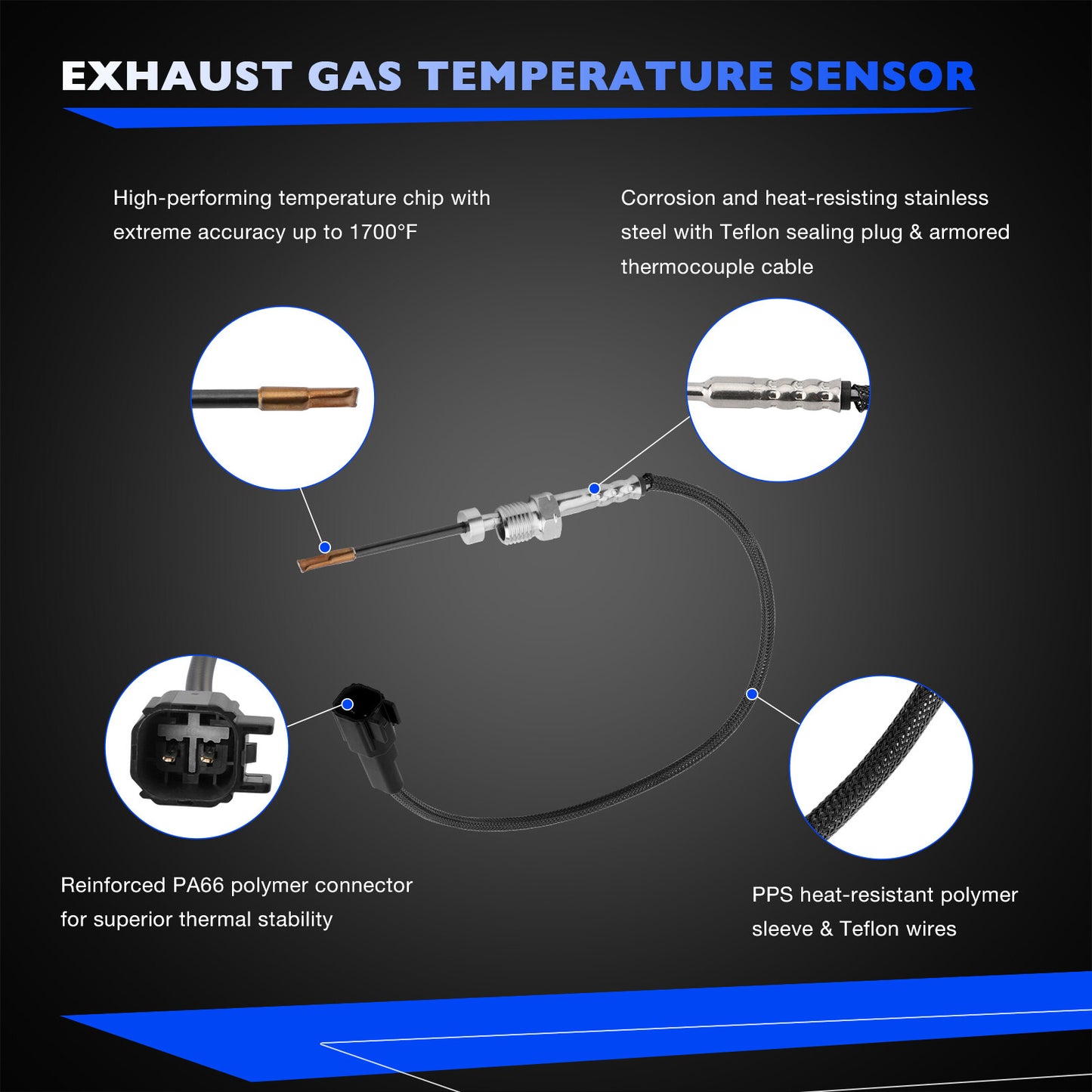 Exhaust Gas Temperature EGT Sensor for Ford F250 F350 F450 F550 Transit-250 350