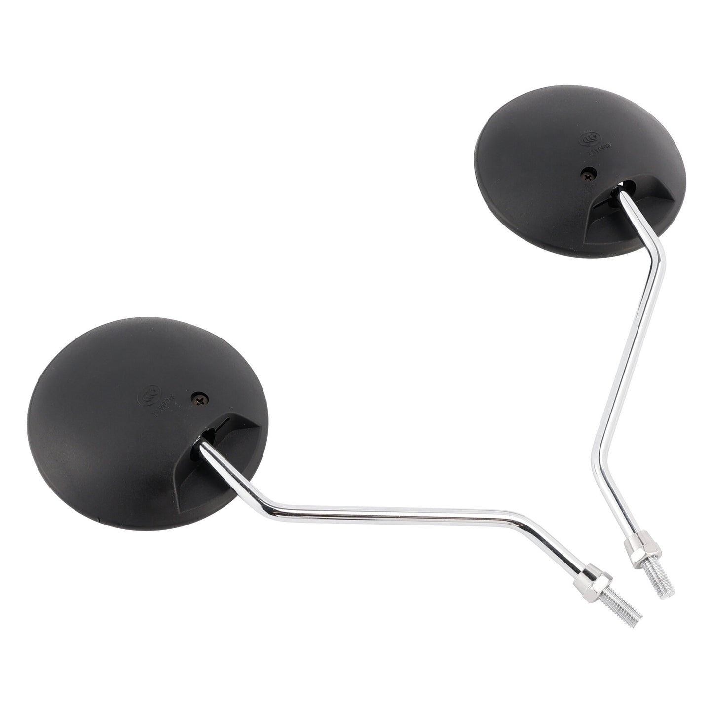 Set of 2 Universal Black Round Motorcycle Scooter Mirrors - 8mm - Chrome Stem