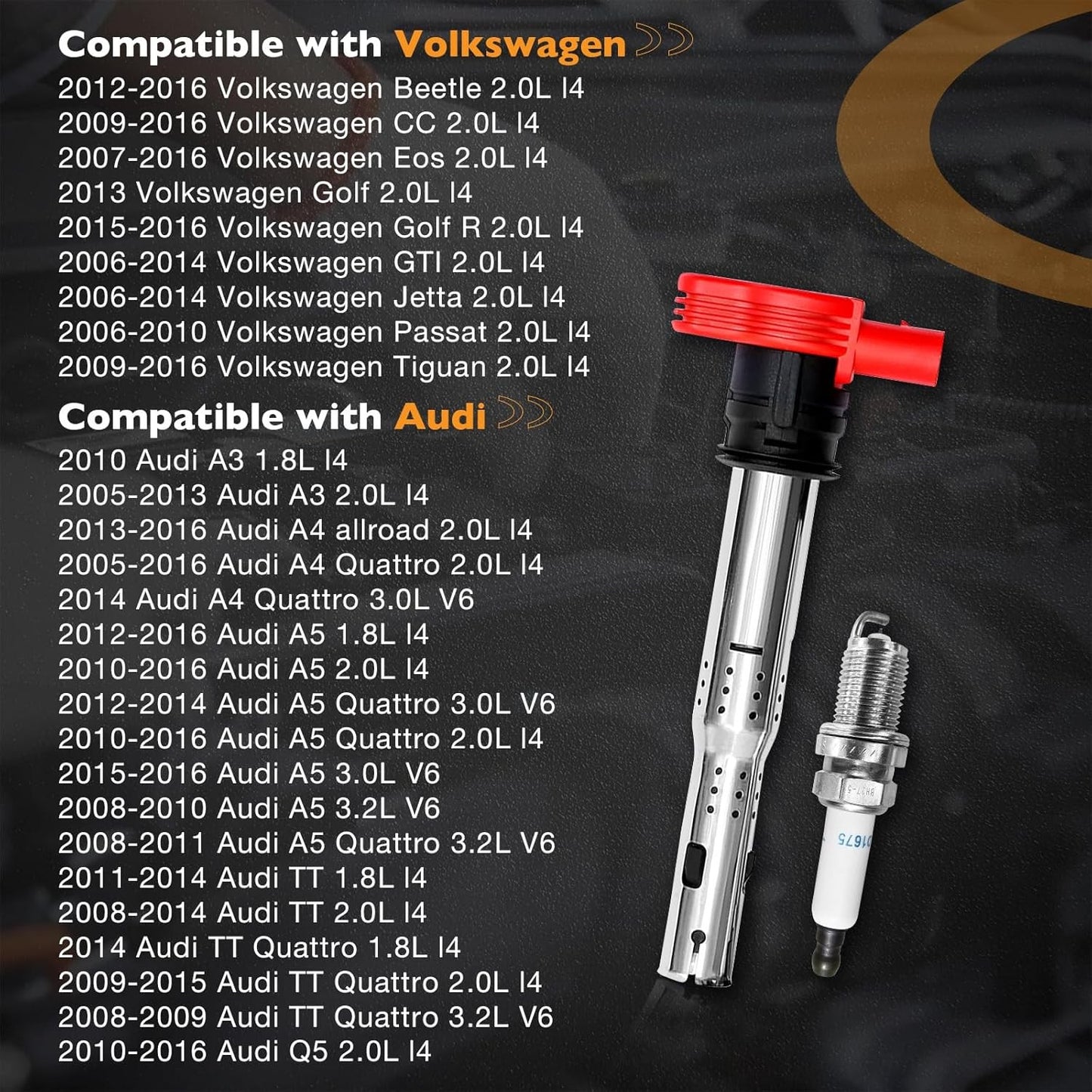 4x UF529 Ignition Coil & Spark Plugs Pack for Audi TT A4 A5 VW Tiguan Jetta 2.0L