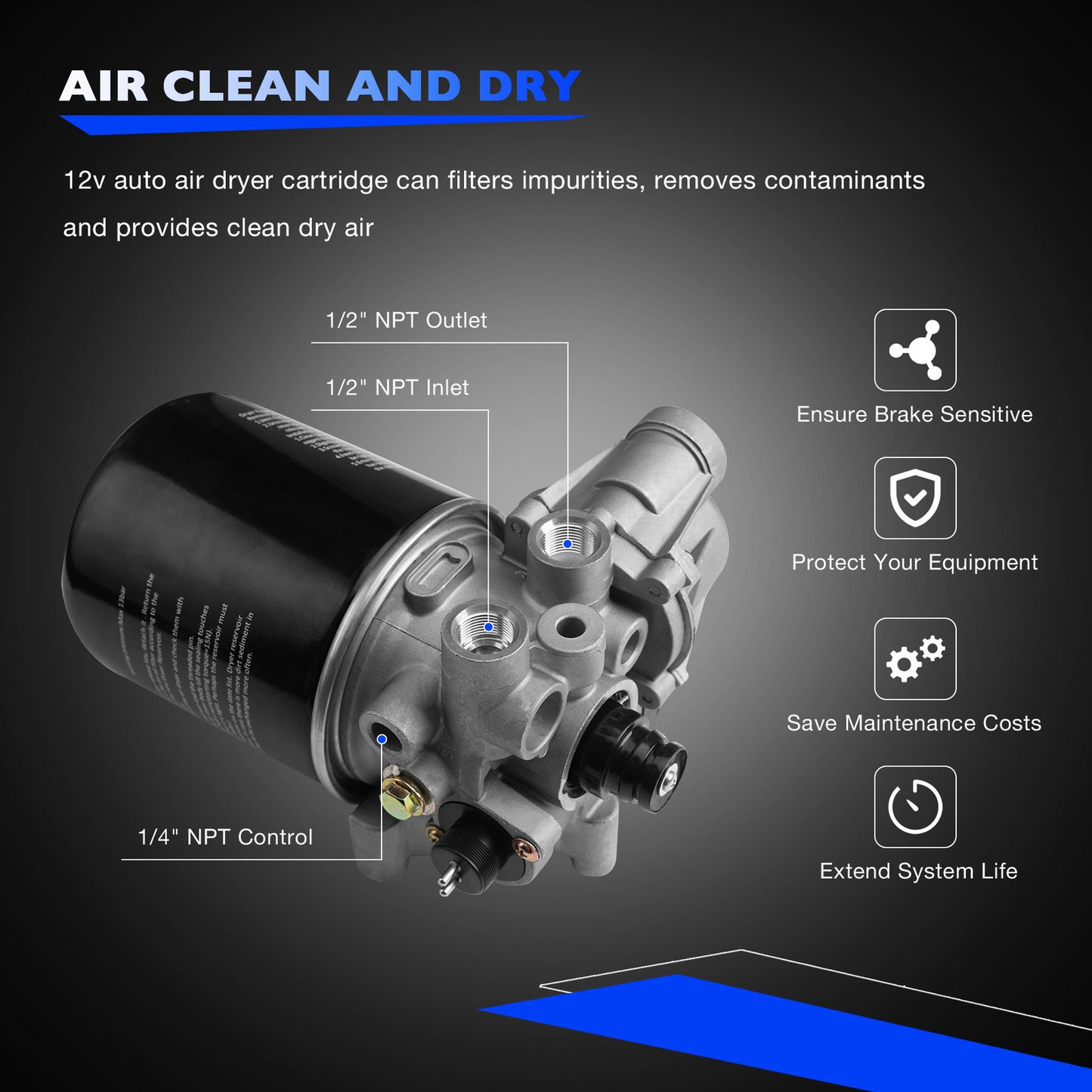 Air Dryer Filter 12V for Wabco Peterbilt Cascadia Volvo R955205 R955300 065691