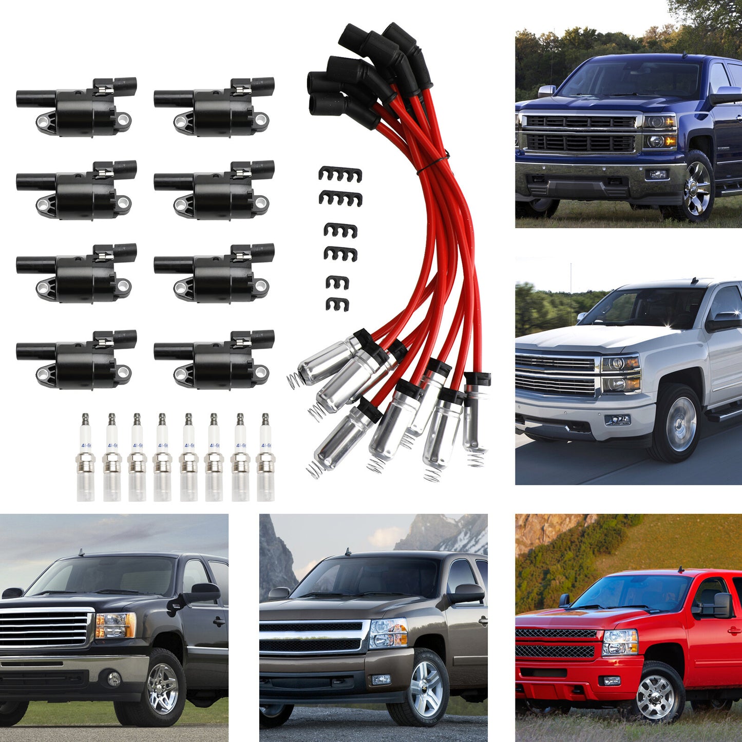 8x Ignition Coil+Spark Plug + Wire UF414 For GMC Silverado 1500 Tahoe 5.3L