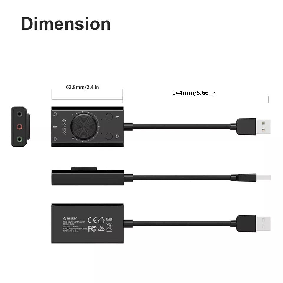 Black USB External Sound Card Virtual 7.1 Channel Adapter Plug For PC Laptop PS5