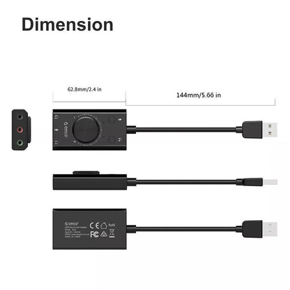 Black USB External Sound Card Virtual 7.1 Channel Adapter Plug For PC Laptop PS5
