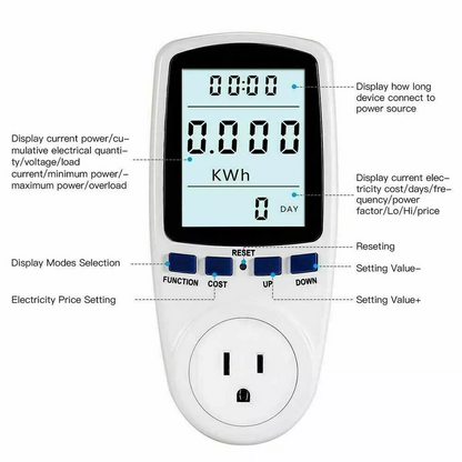 LCD Power Watt Meter Plug Consumption Electricity Usage Energy Amps Volt Monitor