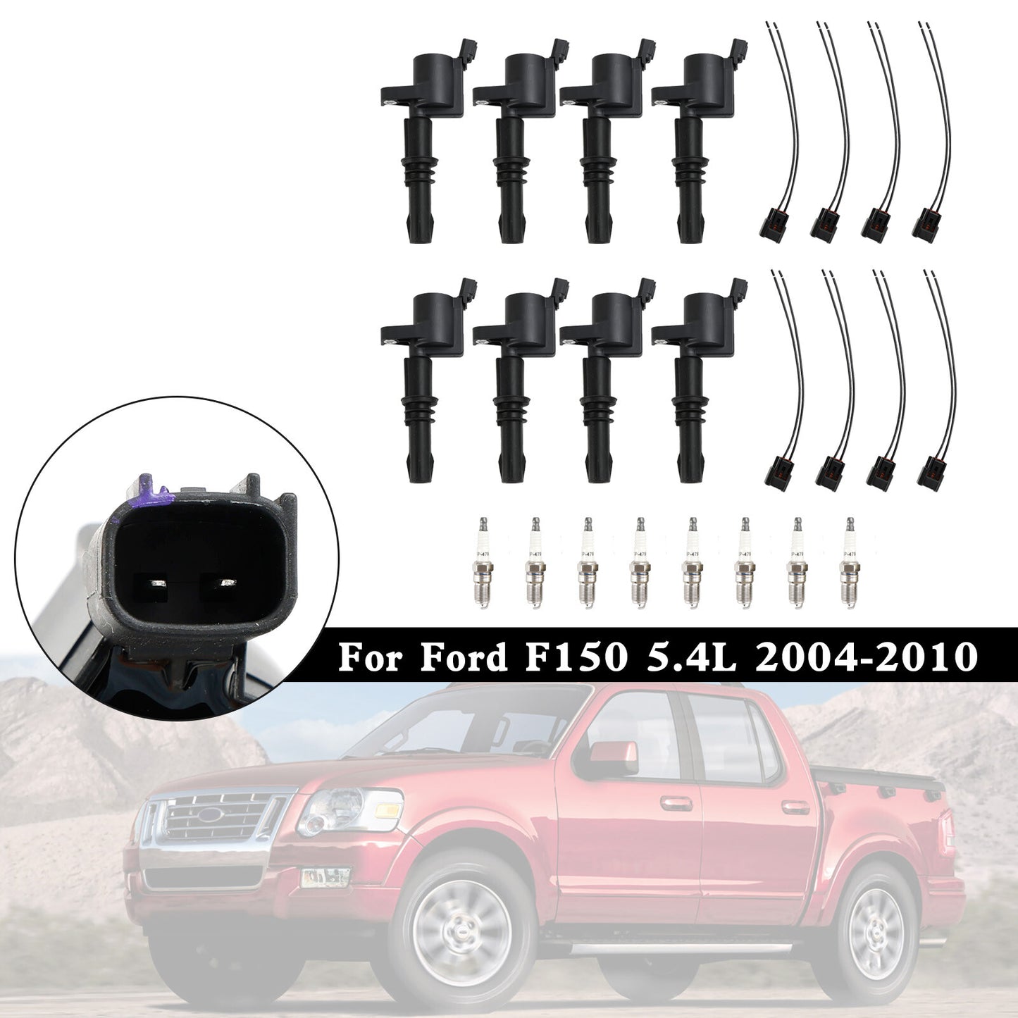 8X lgnition Coil +Spark Plug+Connector FD508  DG511 For Ford F150 5.4L 2004-2010