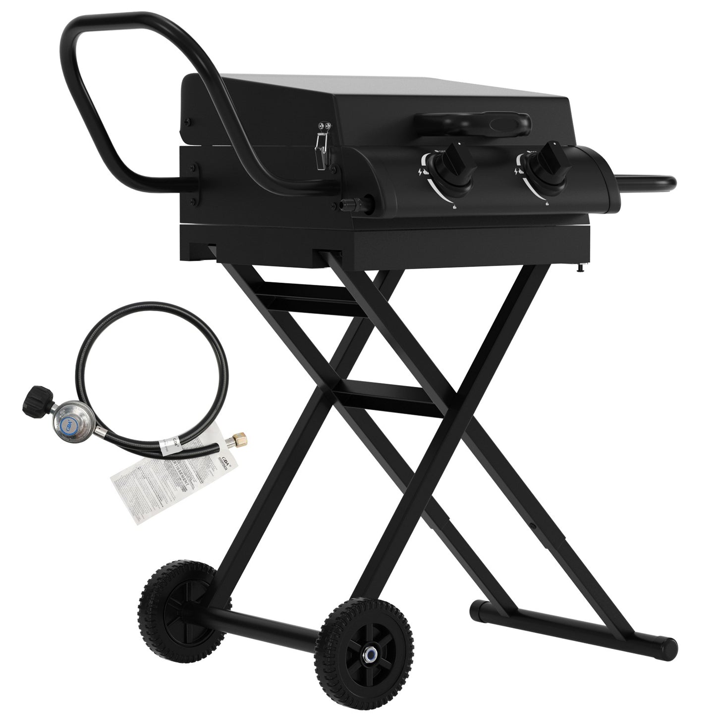 Portable Leg Propane Grill Folding Gas Grill Griddle w/Hood & Side Shelf,