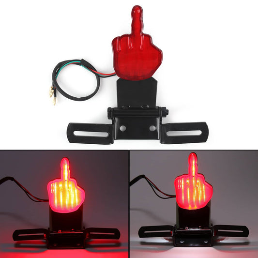 Solid Spare Middle Finger LED Break Tail Light Taillamp w/Plate for Chopper Bobbe
