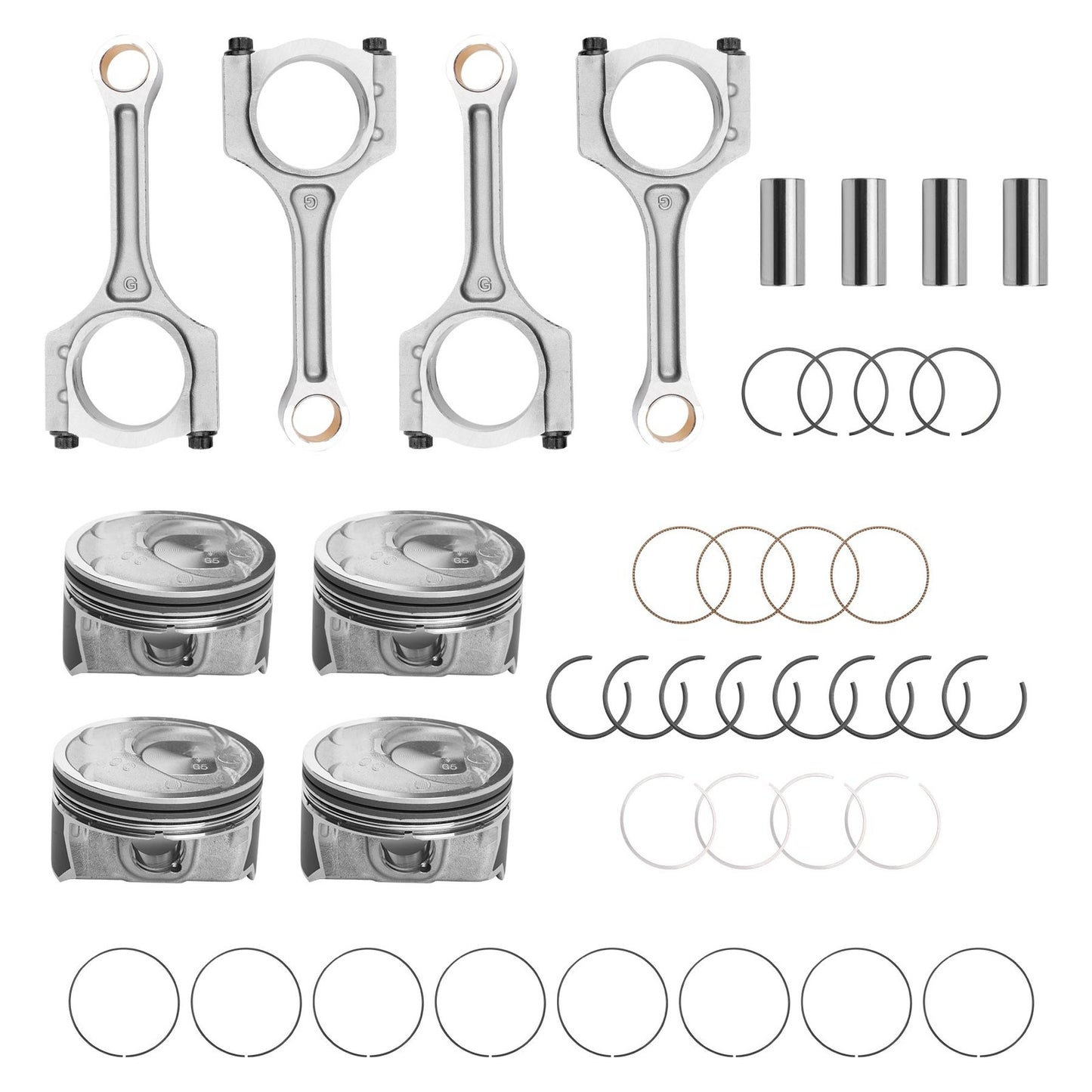 2.4 Engine Piston Kit w/ Connecting Rod Set For Hyundai Sonata Kia Optim Sorento