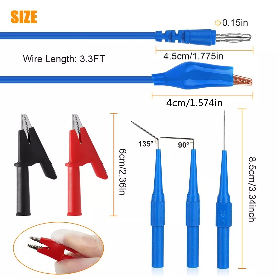 22Pcs Automotive Back Probe Kit Multimeter Test Leads Alligator Clips Wire Tool