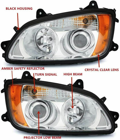 2P Headlight Fit 2008-2017 Kenworth T170 T270 T370 T470 T440 T660 Left & Right