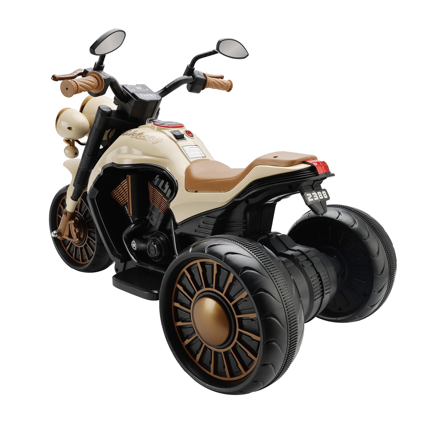 3 Wheel Kids Ride On Motorcycle Electric Dual Drive Toy Car With LED Light Brown