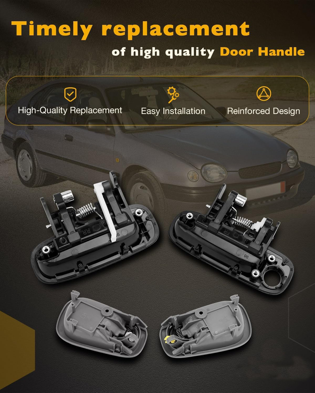Interior & Exterior Door Handle Set w/ Lock Cylinder &Key For 98-02 Prizm Toyota