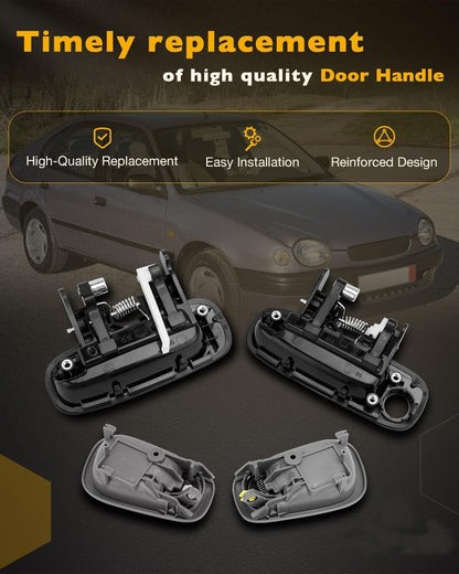 Interior & Exterior Door Handle Set w/ Lock Cylinder &Key For 98-02 Prizm Toyota