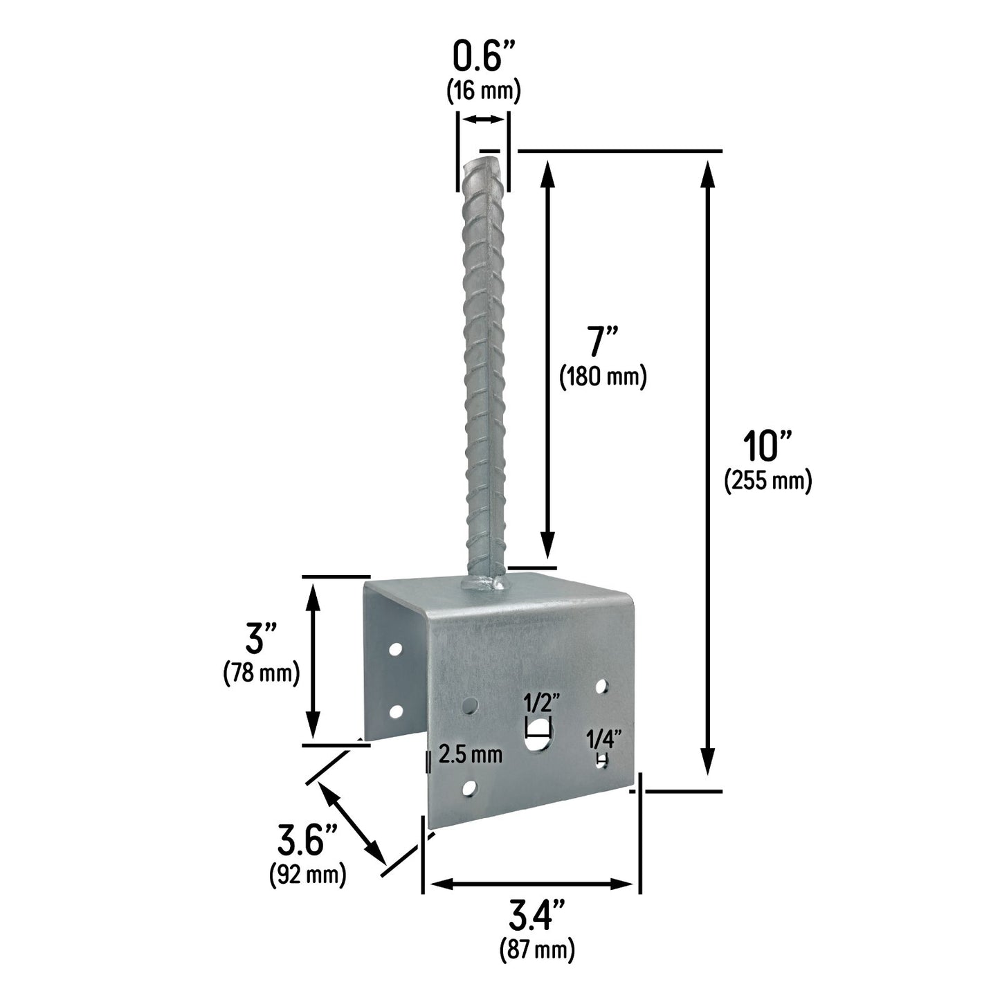U Shaped 4x4 Deck Post Concrete Anchor Spike, Fence Post Base, Zinc Plated (2)