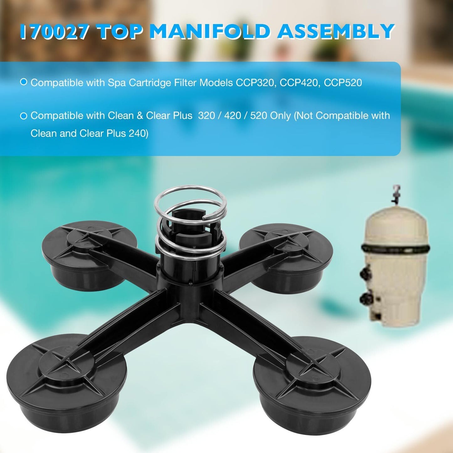 170027 Top Manifold Assembly Fit Pentair Clean & Clear Plus Pool 320 420 520 Spa