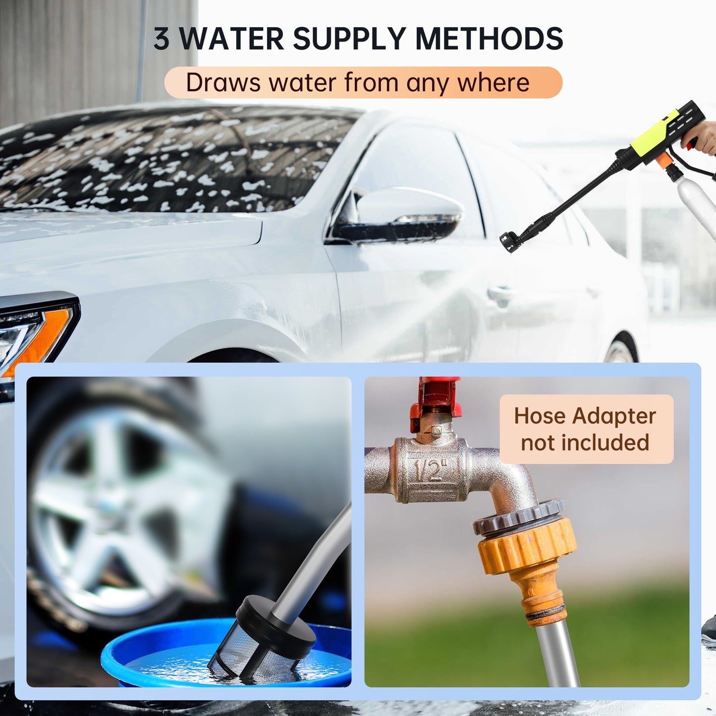 6in1 Cordless High Pressure Car Washer Cleaner Gun w/ 3 Function Levers Portable