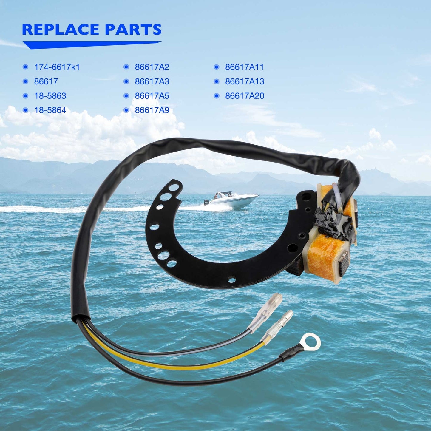 174-6617K1 Outboards CDI Stator for Mercury 6/8/9.9/10/15/18/20/25/35/40 HP 2Cyl