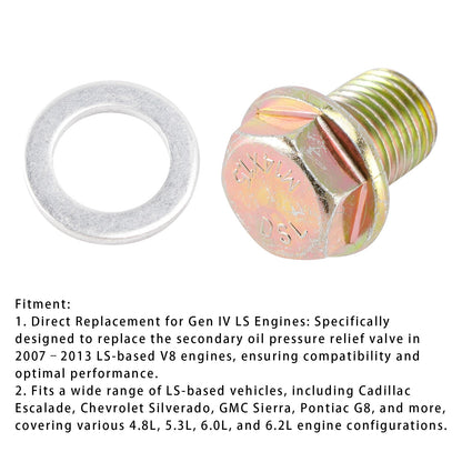 Oil Pan Oil Pressure Relief Valve Plug  Bypass For Gen IV LS Engines 2007+ LS3