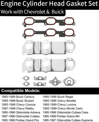 Head Gasket w/ Cylinder Head Bolt For Chevrolet Pontiac Buick Oldsmobile 3.1L