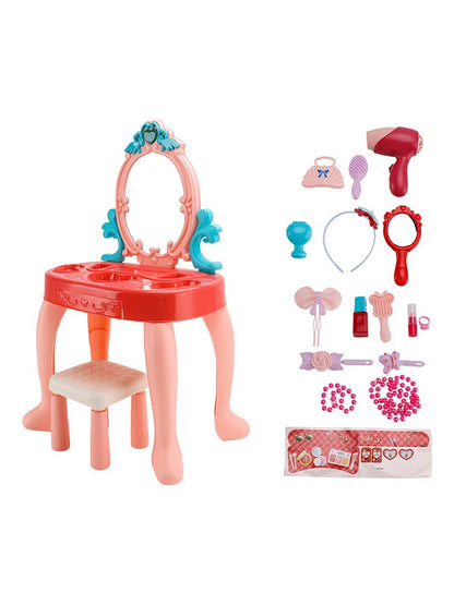 Toddler Makeup Table w/ Mirror & Chair Kids Vanity Set with Blowdryer for 3+