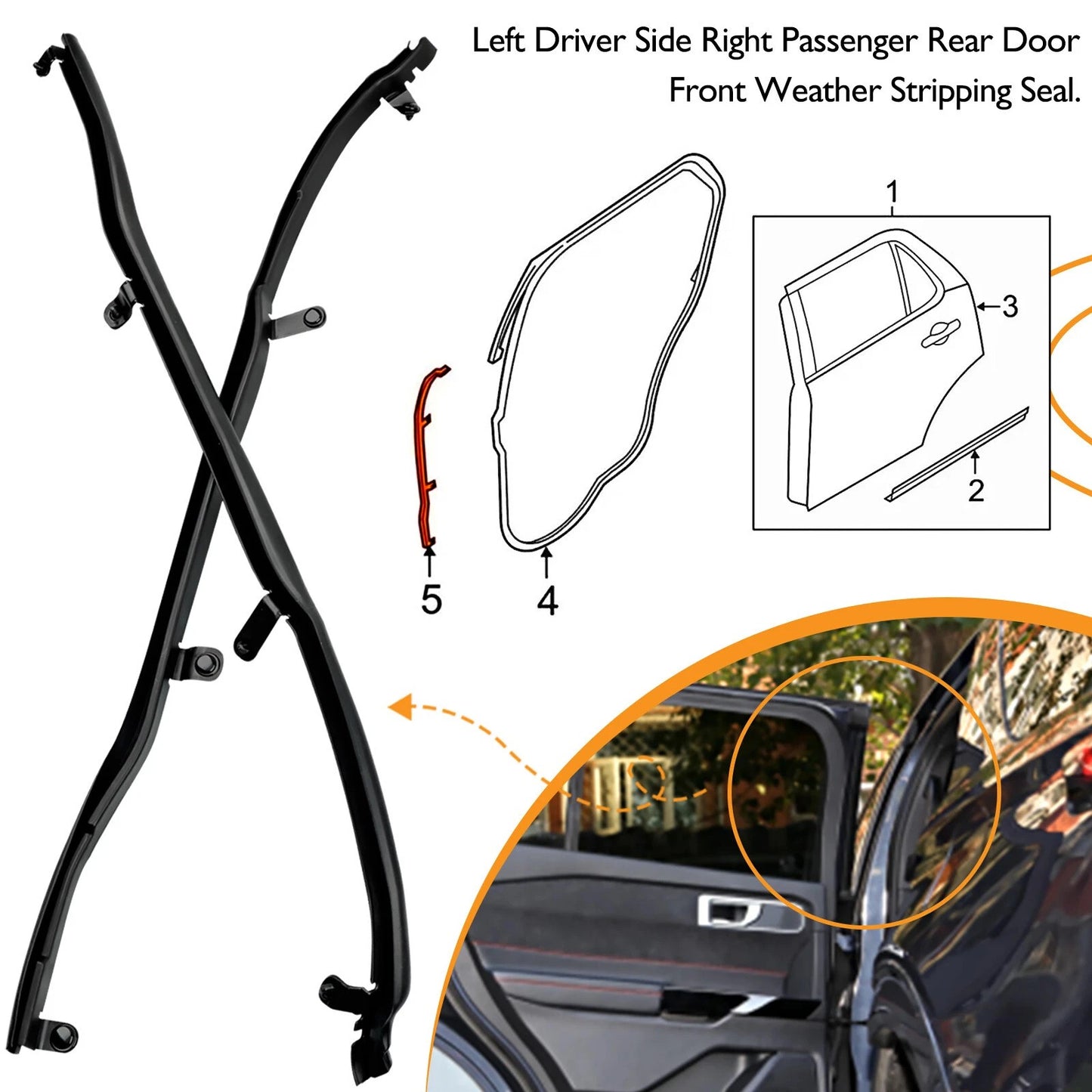 Door Weatherstrip Seal LH RH For 11-19 Ford Explorer BB5Z7825324B BB5Z7825325B