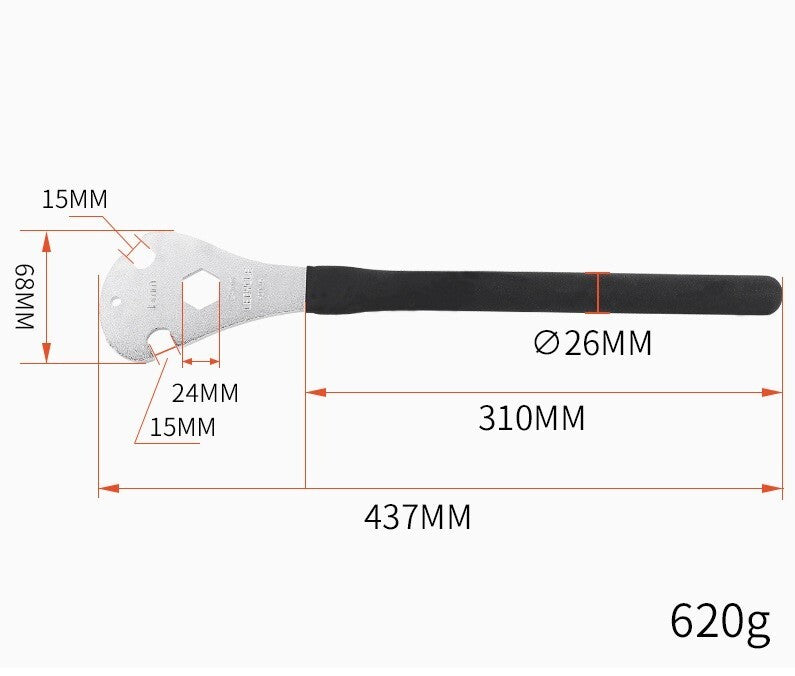 Bicycle Pedal Wrench 430mm Long Handle 15mm 9/16 MTB Bike Repair Tool