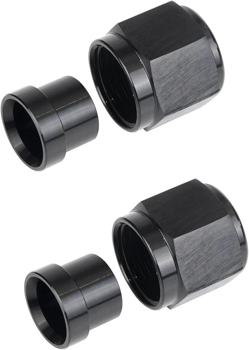 2 Sets 6AN Female To 3/8" Tube Nut & Sleeve 37 Degree Aluminum Black Hardline