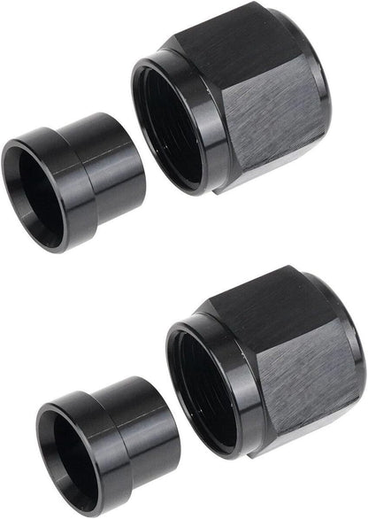 2 Sets 6AN Female To 3/8" Tube Nut & Sleeve 37 Degree Aluminum Black Hardline