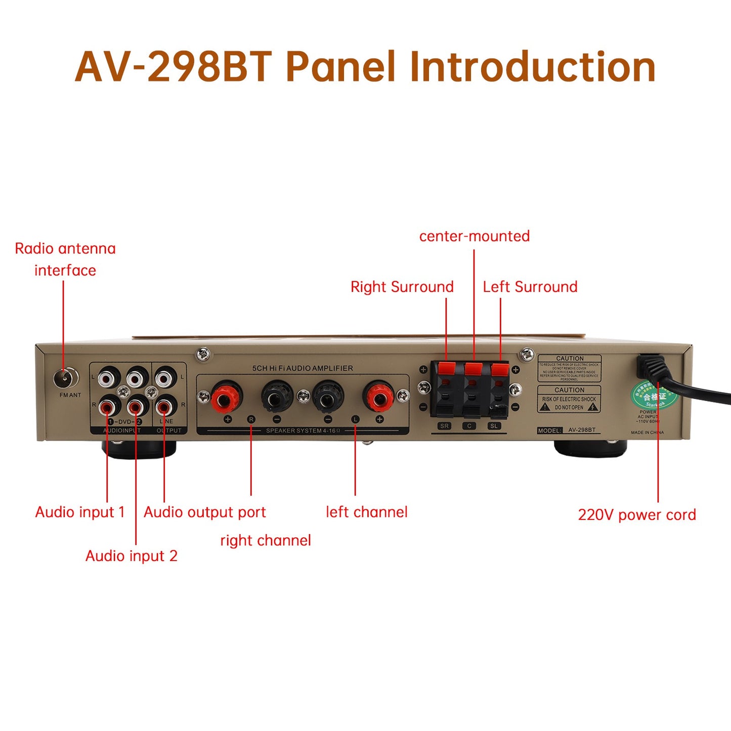 2000W 5CH Amplifiers Amplificador HiFi Stereo AV Surround Amplifier FM Theater