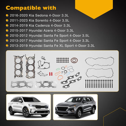 3.5L 3.3L Engine Head Gasket Set w/ Bolt For Kia Sedona Sorento Hyundai Santa Fe
