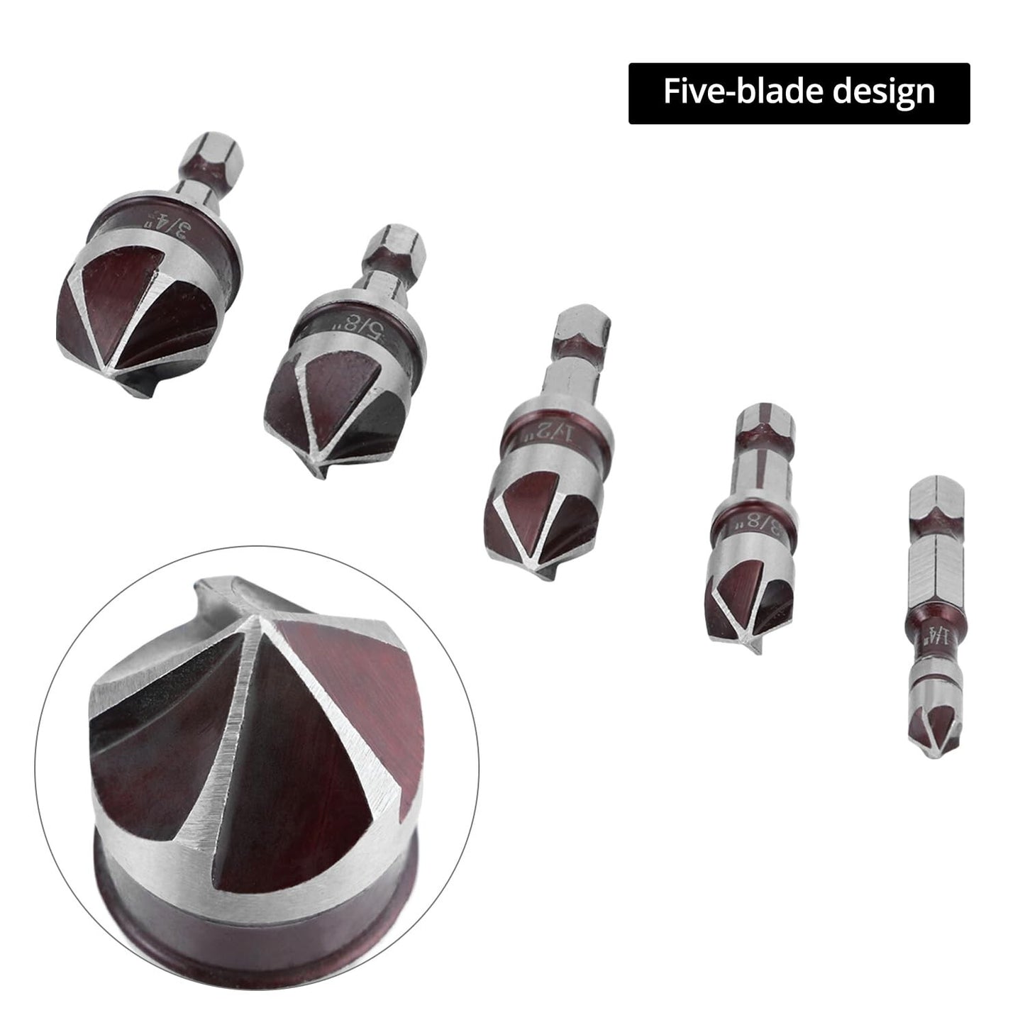 5Pcs 1/4" Shank HSS Countersink Drill Bit 82?? 5-Flute Cobalt M35 Chamfer Cutter