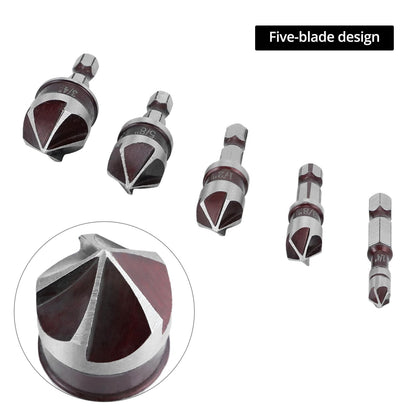 5Pcs 1/4" Shank HSS Countersink Drill Bit 82?? 5-Flute Cobalt M35 Chamfer Cutter