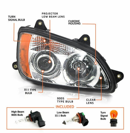 2P Headlight Fit 2008-2017 Kenworth T170 T270 T370 T470 T440 T660 Left & Right