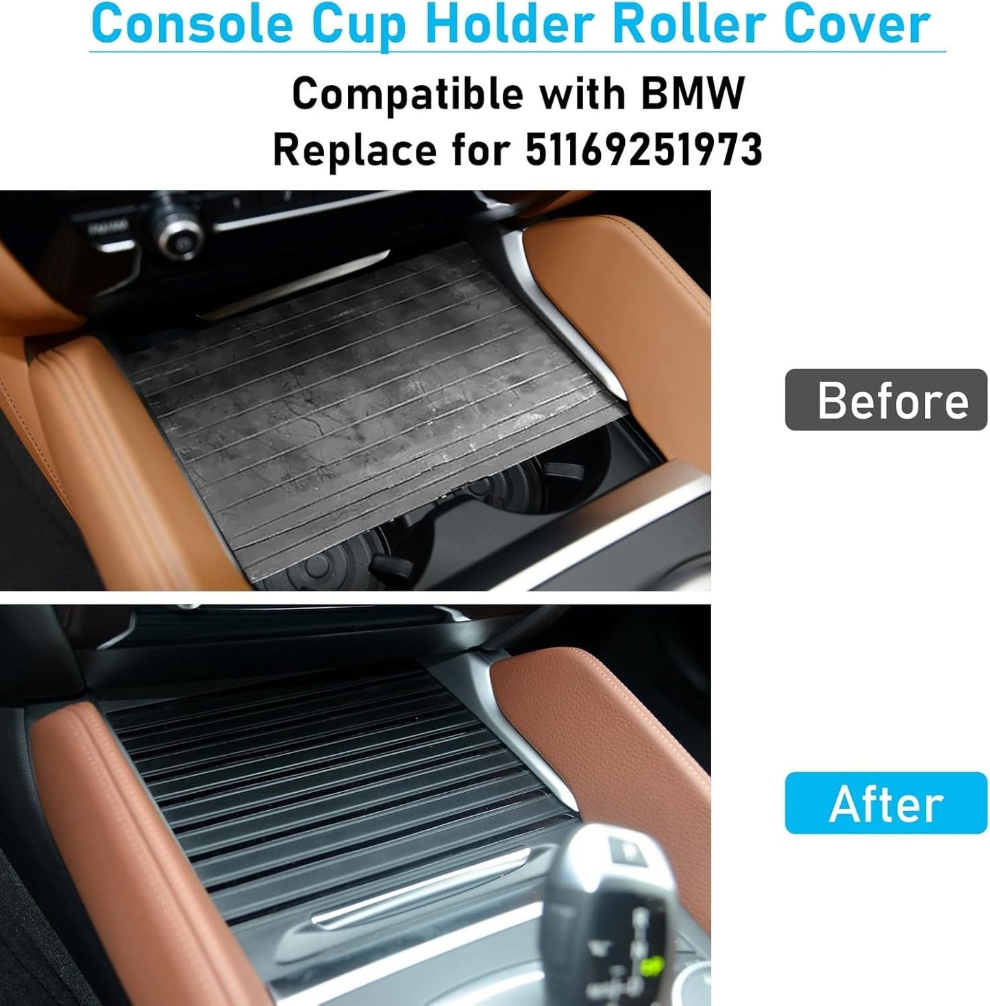 Center Console Cup Holder Tray Roller Blind Cover for BMW F15 X5 F16 X6 2014-18