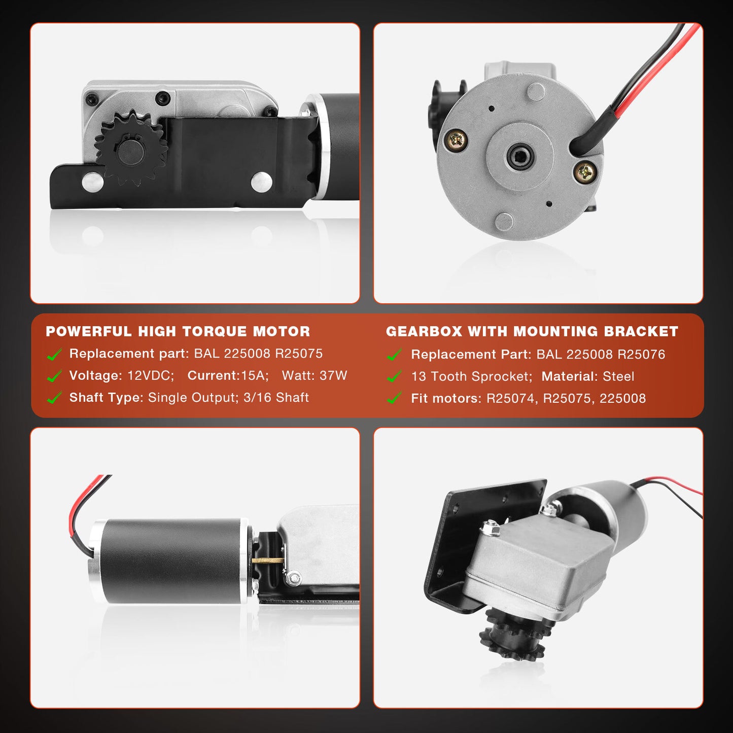 RV Slide-Out Motor & Gearbox Assembly For RV BAL Accu-Slide Cable System 225008