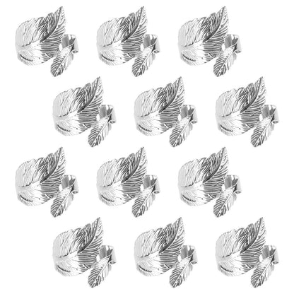 ??12PCS Silver Napkin Rings Leaf Napkin Holder Adornmen Alloy