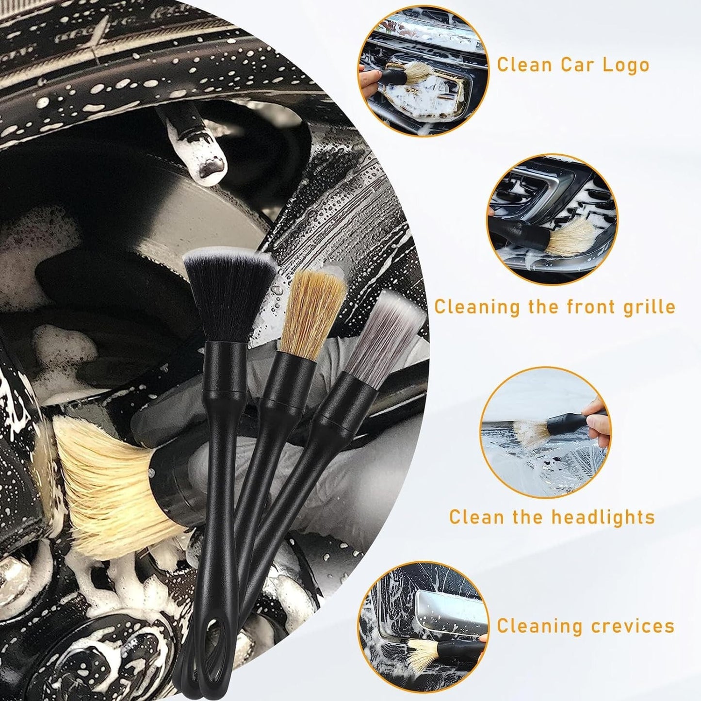 3pcs Car Detailing Brush Wash Auto Detailing Cleaning Kit Engine Wheel Clean Set