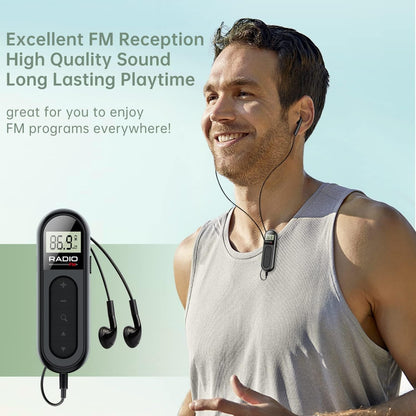Portable FM Pocket Radio Mini Walkman Digital LCD Screen with 3.5mm Earphone USA