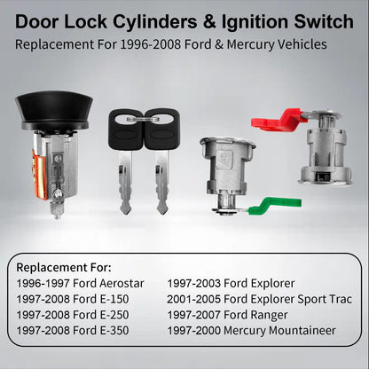 Door Lock Cylinders & Ignition Switch w/ Keys for 1996-2008 Ford E150/250/350