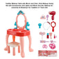 Toddler Makeup Table w/ Mirror & Chair Kids Vanity Set with Blowdryer for 3+