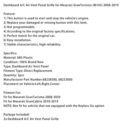 Dashboard A/C Air Vent Panel Grille for Maserati GranTurismo (M145) 2008-2019